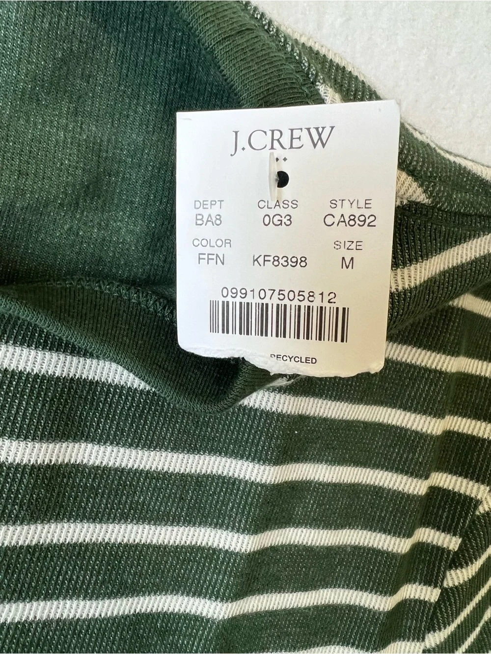 J.Crew Men’s Medium Green Striped Long Sleeve Crewneck Shirt Preppy Casual NWT